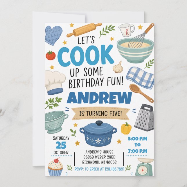Invitación Fiesta de Cumpleaños de Cocina Personalizada (Anverso)