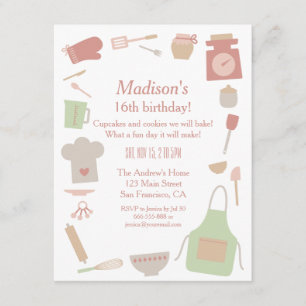 Invitación Fiesta de Cumpleaños de Cocina y Repostería Retro