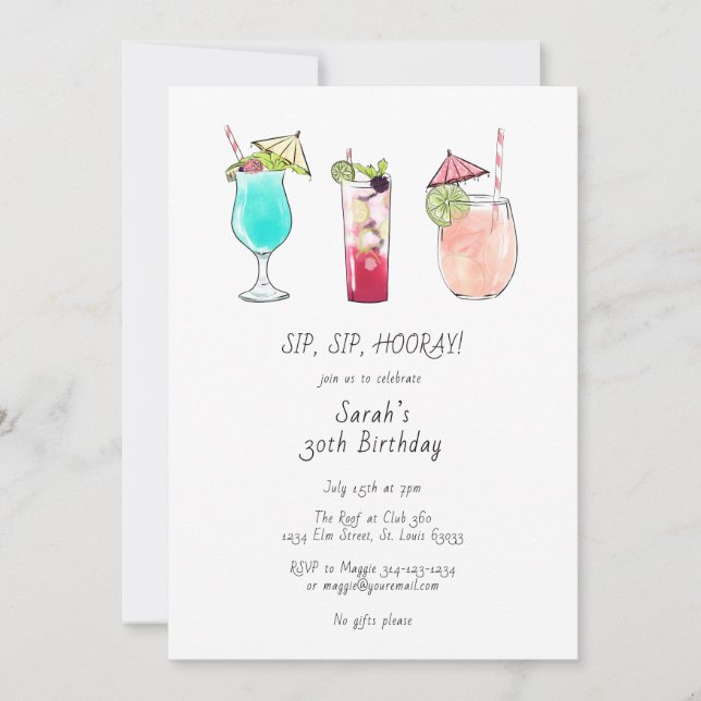 Invitación Fiesta de cumpleaños de cóctel (Anverso)