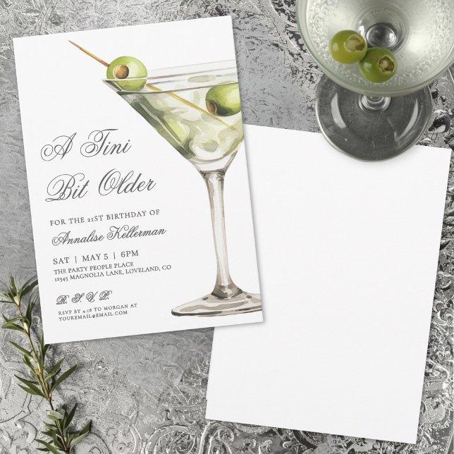 Invitación Fiesta de cumpleaños de cóctel Martini (A Tini Bit Older Adult Birthday Party Invitation )
