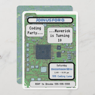 Invitación Fiesta de cumpleaños de codificación de Chip para