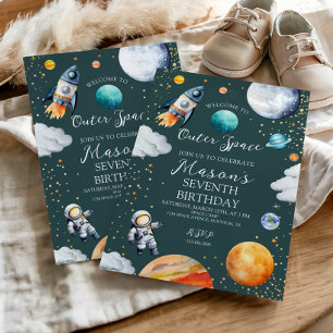 Invitación Fiesta de Cumpleaños de Cohetes Espaciales y Astro