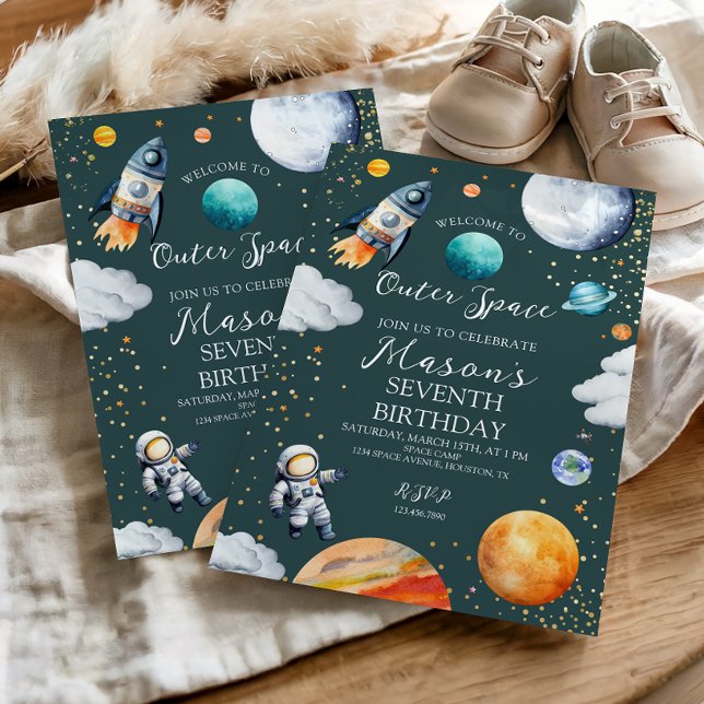 Invitación Fiesta de Cumpleaños de Cohetes Espaciales y Astro (Subido por el creador)