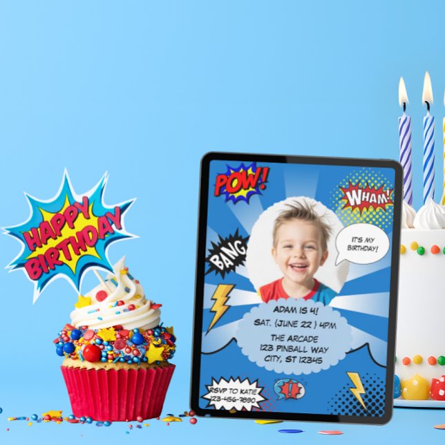 Invitación Fiesta de cumpleaños de cómic azul (Subido por el creador)