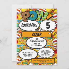Invitación Fiesta de cumpleaños de cómic de superhéroe