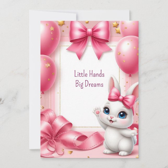 Invitación Fiesta de Cumpleaños de Conejito Rosa Tema Rosa 🐰 (Anverso)