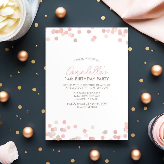 Invitación Fiesta de cumpleaños de Confetti Rosa (Subido por el creador)