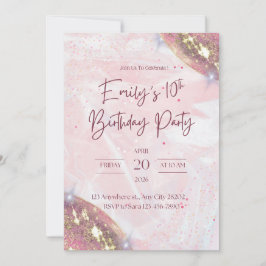 Invitación Fiesta de cumpleaños de Confetti Rosa y Oro