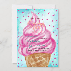 Invitación Fiesta de Cumpleaños de Cono de Helado de Verano