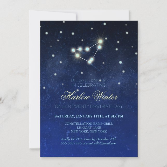 Invitación Fiesta de cumpleaños de Constellation Capricorn (Anverso)