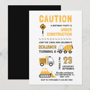 Invitación Fiesta de cumpleaños de construcción