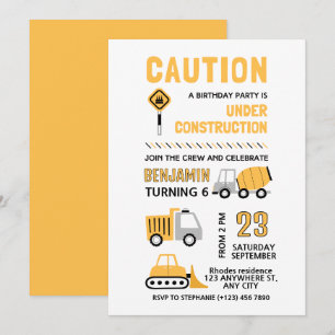 Invitación Fiesta de cumpleaños de construcción
