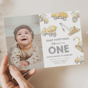 Invitación Fiesta de Cumpleaños de Construcción 1er