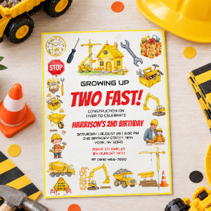 Invitación Fiesta de cumpleaños de construcción con acuarela