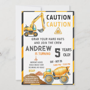 Invitación Fiesta de Cumpleaños de Construcción Contemporánea