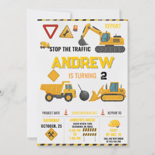 Invitación Fiesta de Cumpleaños de Construcción Moderna para 