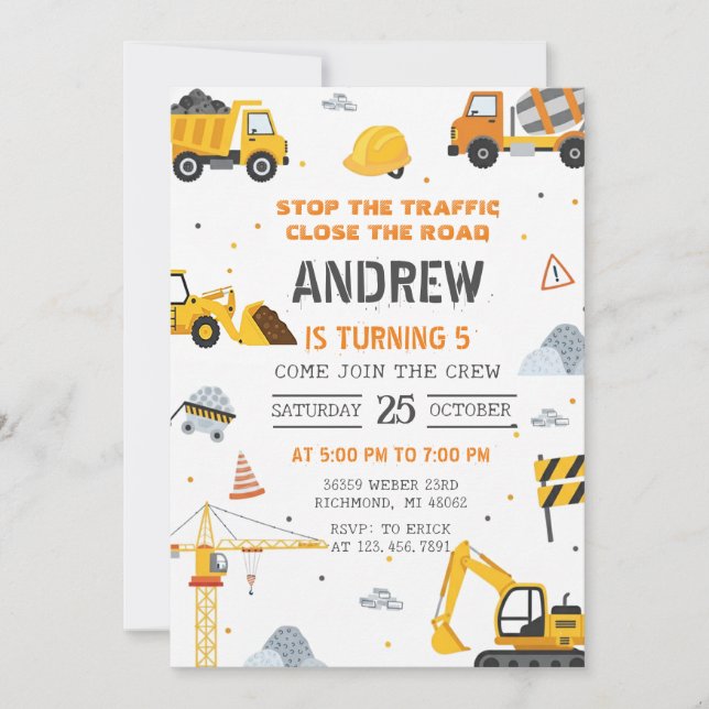 Invitación Fiesta de Cumpleaños de Construcción Moderna Perso (Anverso)