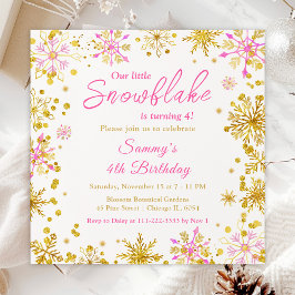 Invitación Fiesta de cumpleaños de copas de nieve rosa y dora