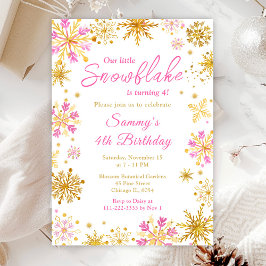 Invitación Fiesta de cumpleaños de copas de nieve rosa y dora
