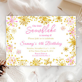 Invitación Fiesta de cumpleaños de copas de nieve rosa y dora