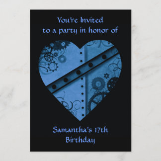 Invitación Fiesta de cumpleaños de corazón de vapor azul