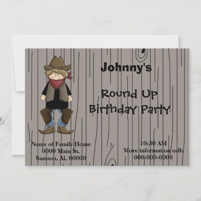 Invitación Fiesta de cumpleaños de Cowboy (Anverso)