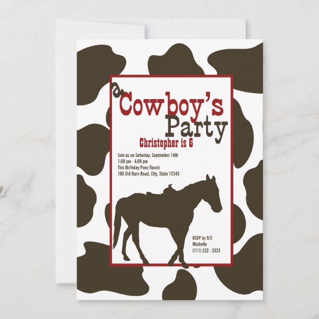 Invitación Fiesta de cumpleaños de Cowboy (Anverso)