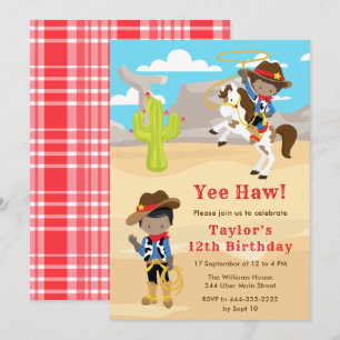 Invitación Fiesta de cumpleaños de Cowboy de piel oscura