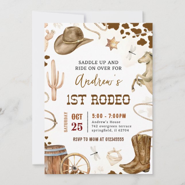 Invitación Fiesta de cumpleaños de Cowboy Rodeo Personal Wild (Anverso)