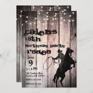 Invitación Fiesta de cumpleaños de Cowboy Rustic Wood Bar