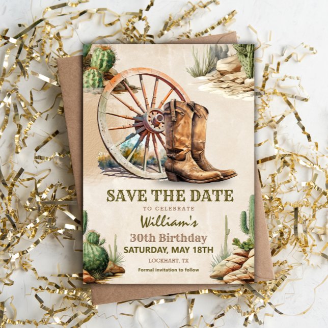 Invitación Fiesta de cumpleaños de Cowboy, salva la fecha 30 (Subido por el creador)