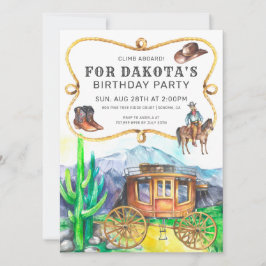 Invitación Fiesta de cumpleaños de Cowboy Stagecoach, tema oc