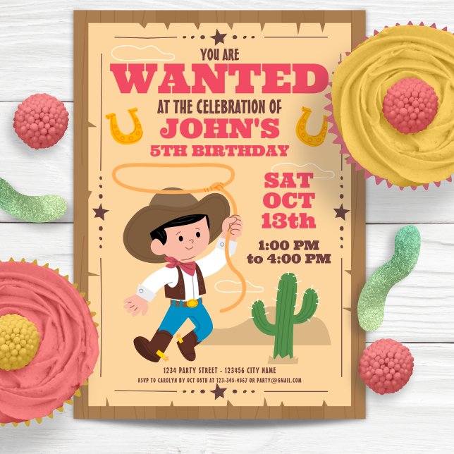 Invitación Fiesta de cumpleaños de Cowboy Super Cute (Super Cute Cowboy Birthday Party Invitation)