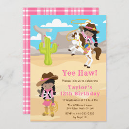 Invitación Fiesta de cumpleaños de Cowgirl de piel oscura
