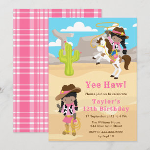 Invitación Fiesta de cumpleaños de Cowgirl de piel oscura