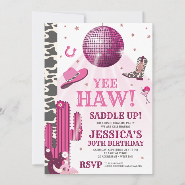 Invitación Fiesta de cumpleaños de Cowgirl Disco (Anverso)