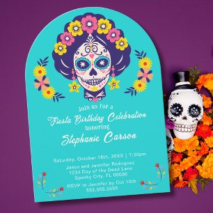 Invitación Fiesta de Cumpleaños de Cráneo de Azúcar Floral Br