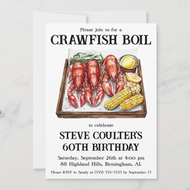 Invitación Fiesta de cumpleaños de Crawfish Boil (Anverso)