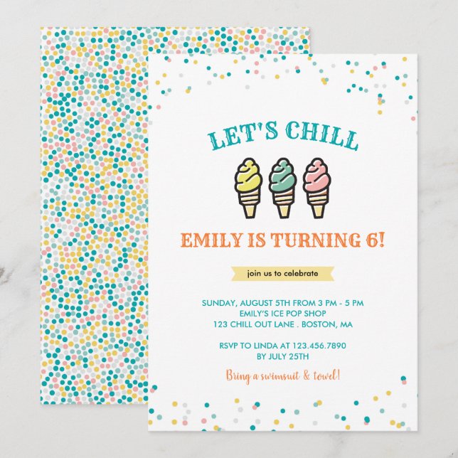 Invitación Fiesta de cumpleaños de crema de helado de Chill (Anverso / Reverso)