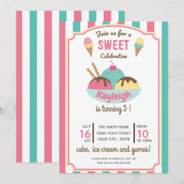 Invitación Fiesta de cumpleaños de crema de hielo retro Verde