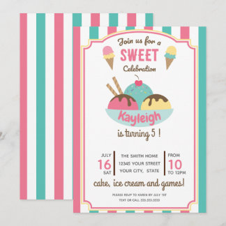 Invitación Fiesta de cumpleaños de crema de hielo retro Verde