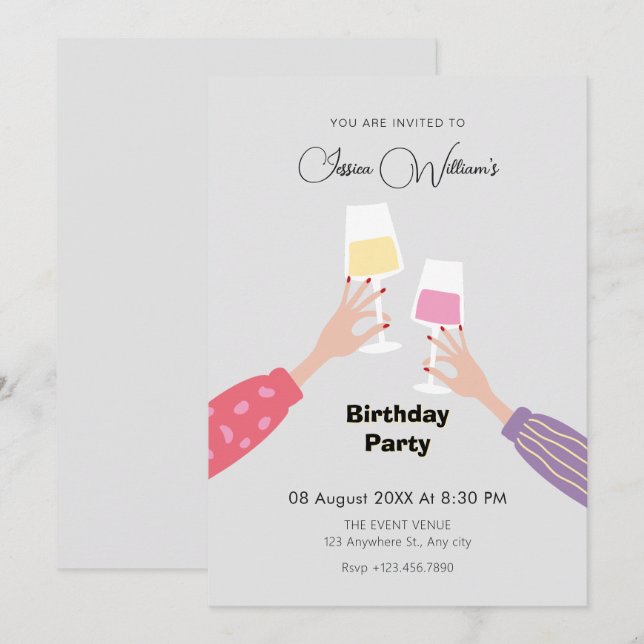 Invitación Fiesta de cumpleaños de cristal de vítores (Anverso / Reverso)