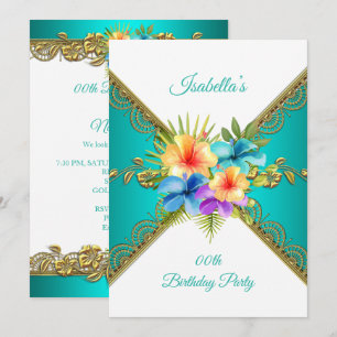 Invitación Fiesta de cumpleaños de cualquier edad azul teal d