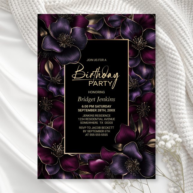 Invitación Fiesta de cumpleaños de cualquier edad con flores  (Subido por el creador)