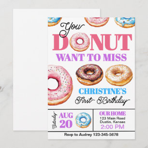 Invitación Fiesta de cumpleaños de cualquier edad de donut co