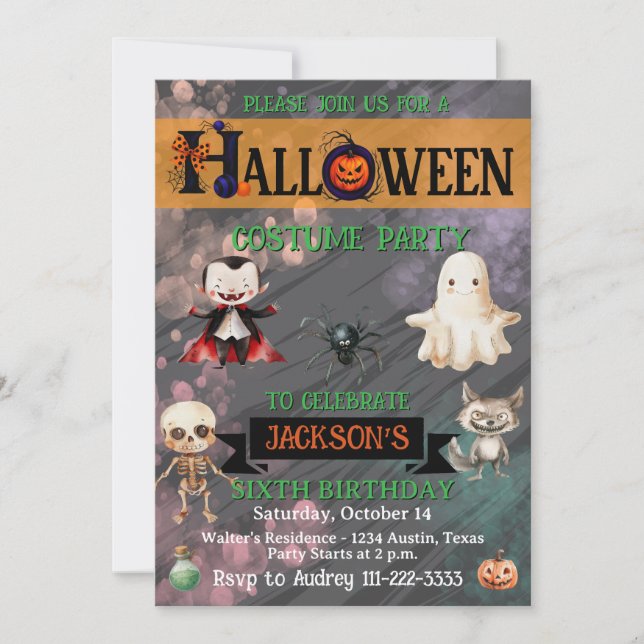 Invitación Fiesta de cumpleaños de cualquier edad de Hallowee (Anverso)