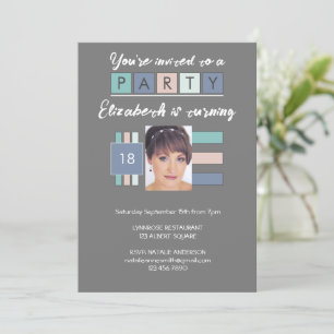 Invitación Fiesta de cumpleaños de cualquier edad foto gris 1