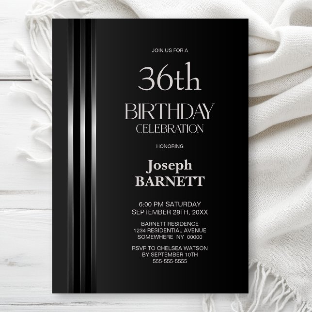 Invitación Fiesta de Cumpleaños de cualquier edad Gris Negro  (Subido por el creador)