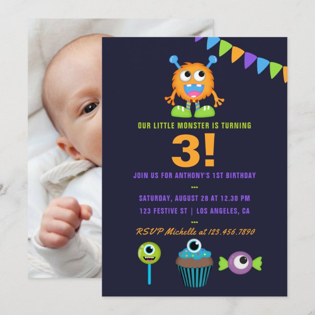 Invitación Fiesta de cumpleaños de cualquier edad para un peq (Anverso / Reverso)