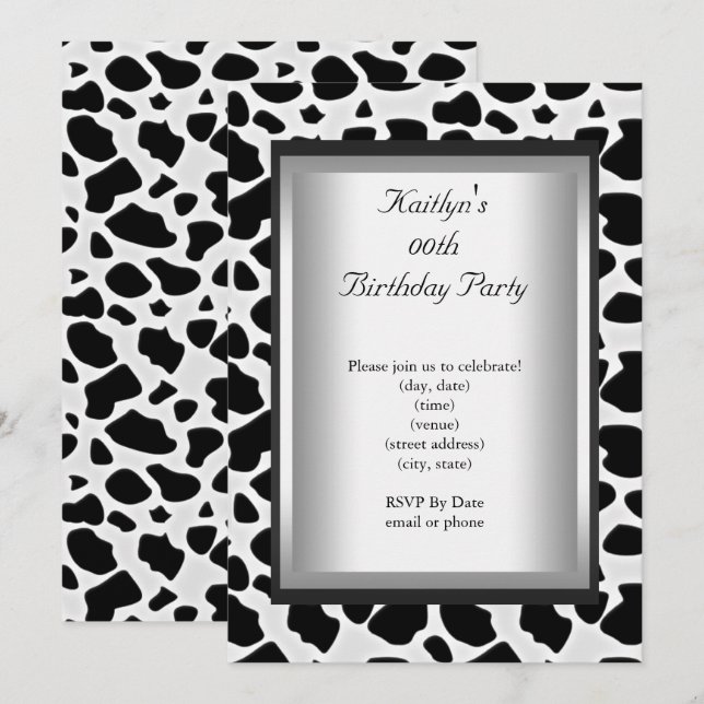 Invitación Fiesta de cumpleaños de cualquier edad piel de vac (Anverso / Reverso)